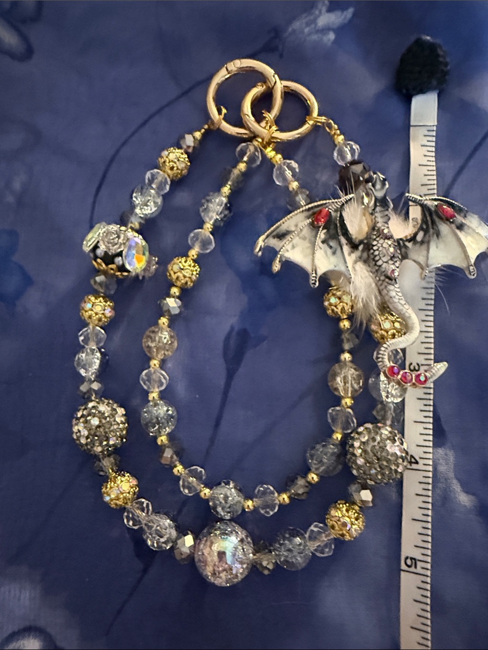 Gold and Clear Crystal Dragon Charm keychain or purse accessory
